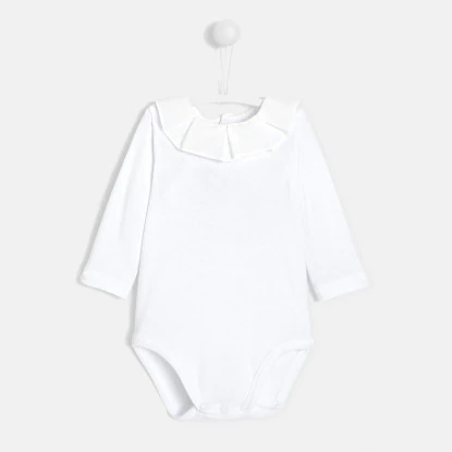 Baby girl bodysuit with frilled collar