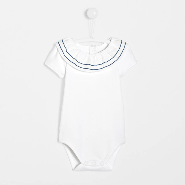 Baby girl bodysuit with a narrow collar