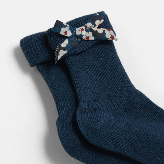 Toddler girl socks with little Liberty print bow