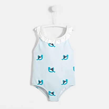 Toddler girl bathing suit with bird motif