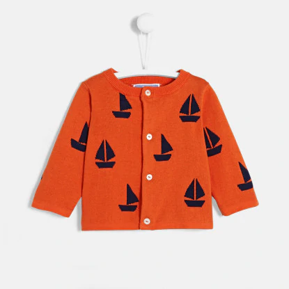 Baby boy cardigan with boat motif