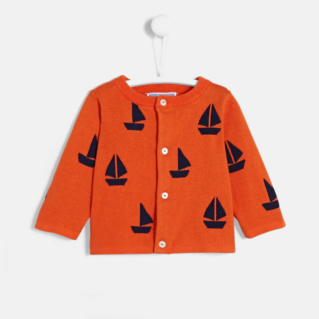 Baby boy cardigan with boat motif