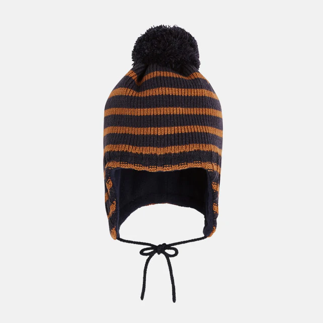 Toddler boy striped cap lined with polar fleece