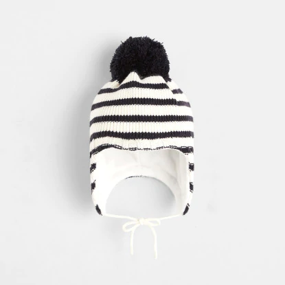 Toddler boy striped cap lined with polar fleece