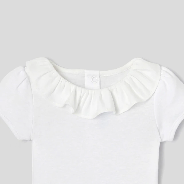 Baby girl bodysuit with ruffled collar