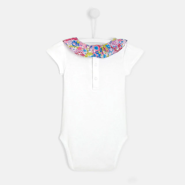 Toddler girl bodysuit with Liberty frilled collar