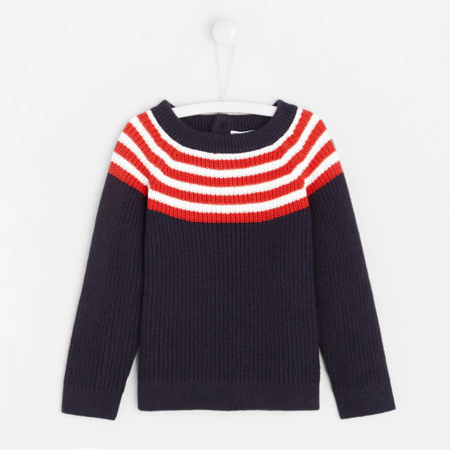 Toddler boy jumper with striped collar