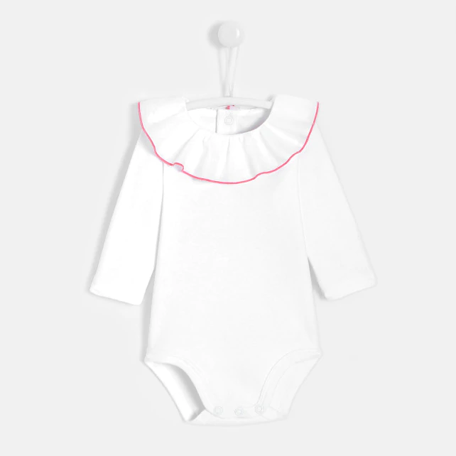 Baby girl bodysuit with ruffled collar