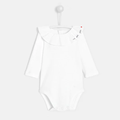 Baby girl bodysuit with frilled collar