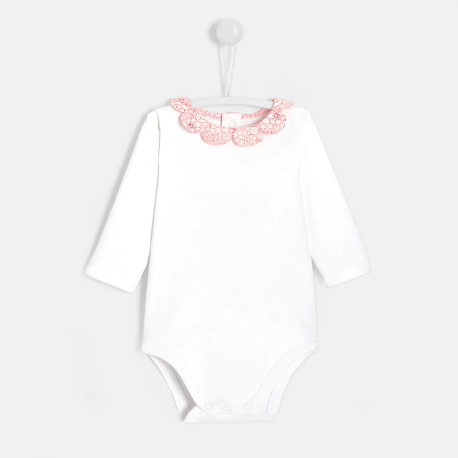 Baby girl bodysuit with petal collar