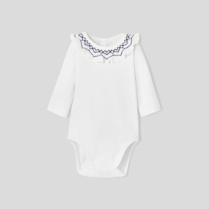 Baby girl bodysuit with frilled collar