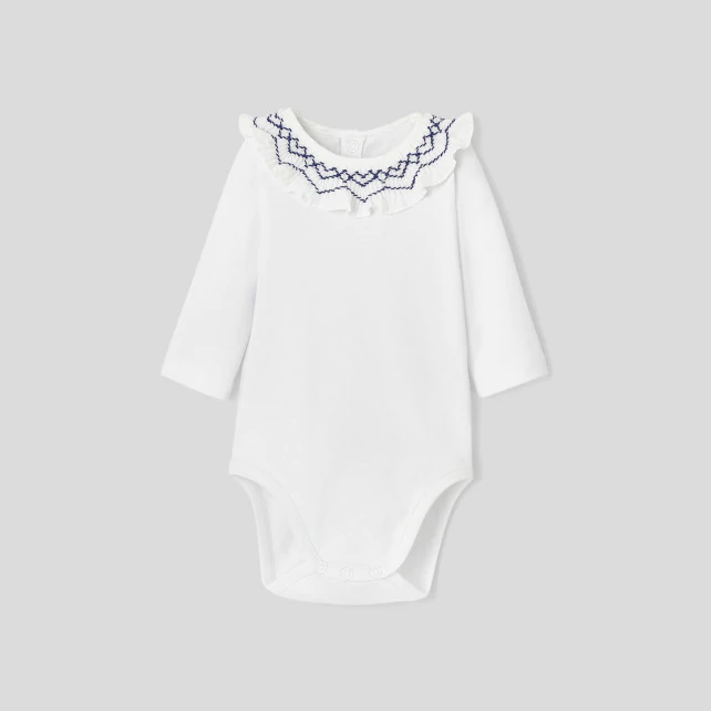 Baby girl bodysuit with frilled collar