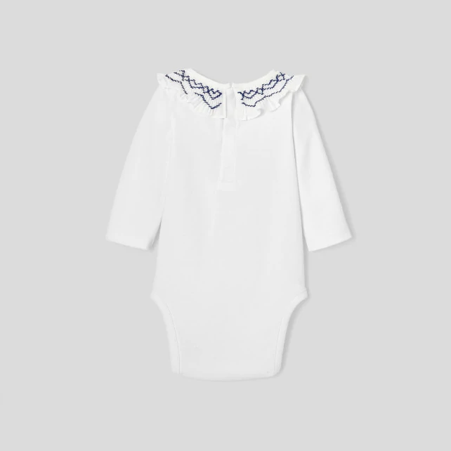 Baby girl bodysuit with frilled collar