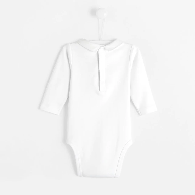 Baby boy bodysuit with embroidered collar