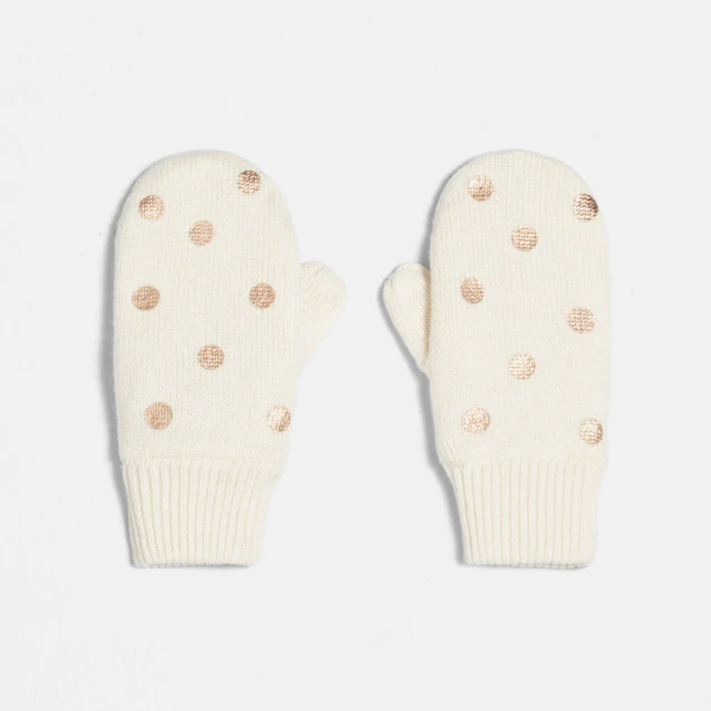 Girl copper polka dot mittens