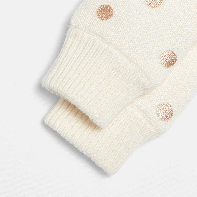 Girl copper polka dot mittens