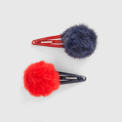 Toddler girl pompom barrette duo