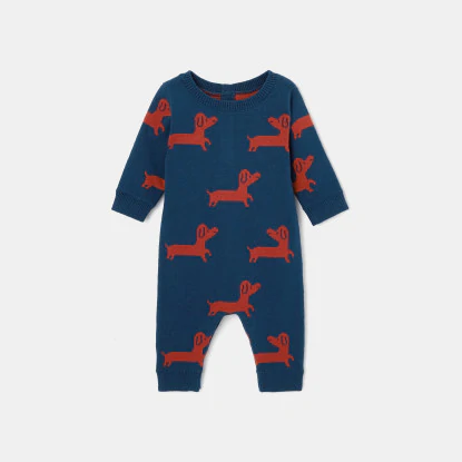 Baby boy onesie with Jacquard dog