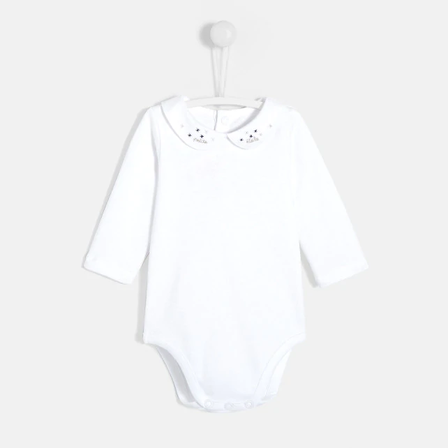 Baby girl bodysuit with embroidered collar