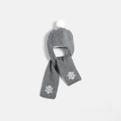 Toddler boy hat-scarf with snowflake motif