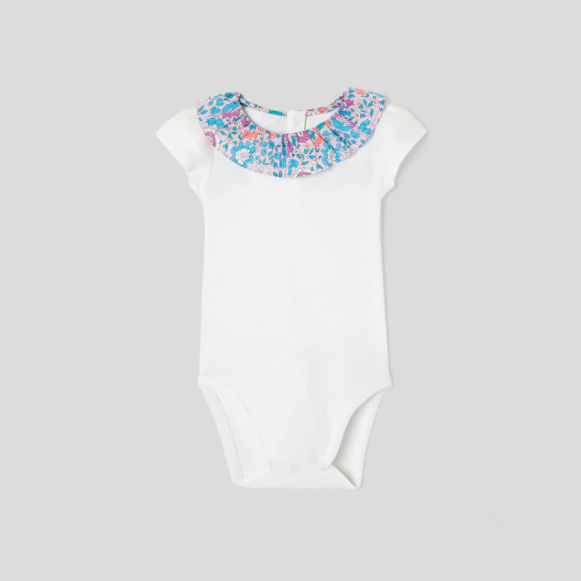 Toddler girl bodysuit with ruffled collar