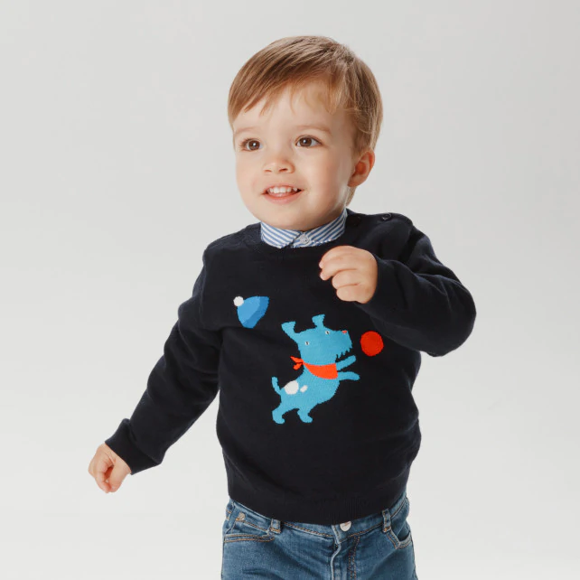 Toddler boy Intarsia dog jumper