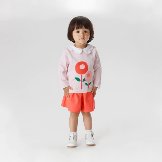 Toddler girl Intarsia flowers jumper