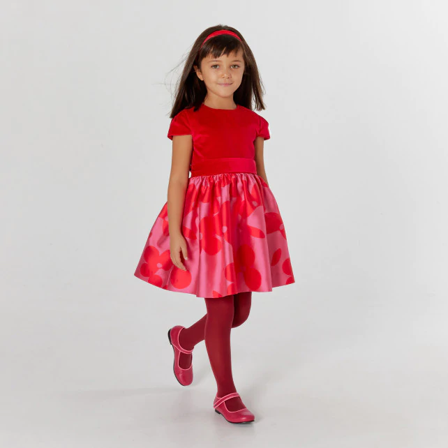 Girl dual fabric dress