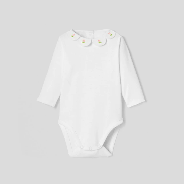 Baby girl bodysuit with petal collar