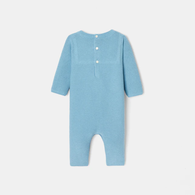 Baby boy jumpsuit in garter stitch