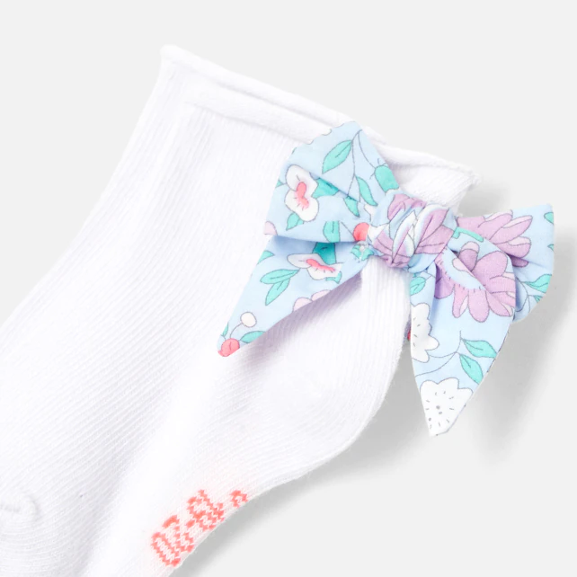 Baby girl socks with Liberty fabric bow